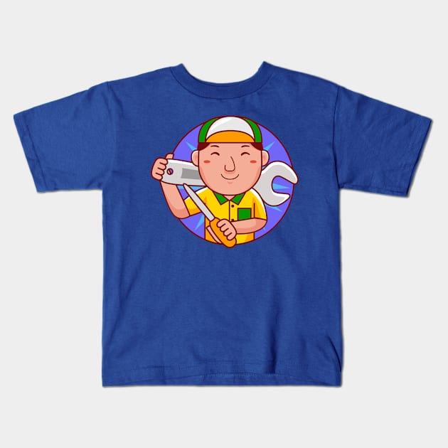 Mechanic Man Kids T-Shirt by MEDZ